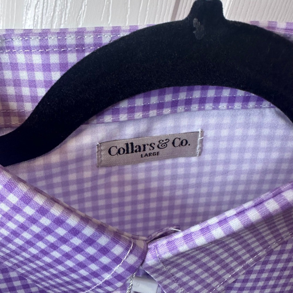 NEW Collars & Co Mens Large Purple Lavender Gingham Performance Short Polo - Picture 5 of 6